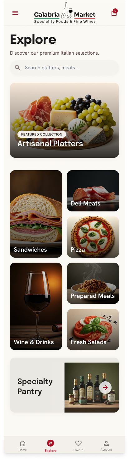 Calabria Market mobile category exploration